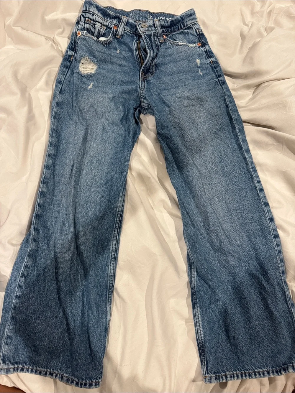 Wide Leg Distressed Girl's Jeans - Blue